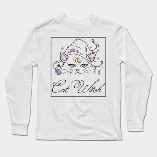 Cat Witch, Funny Cat, Cat Mom Long Sleeve T-Shirt